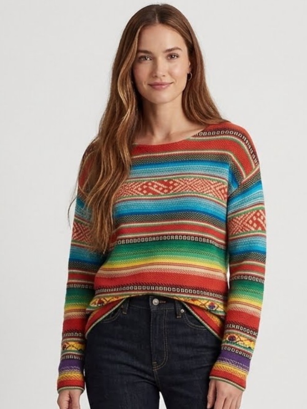 Lauren Ralph Lauren Native Southwestern Serape Stripe Y2K Sweater Wool Blend L